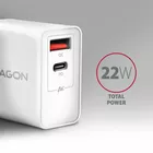AXAGON Ładowarka sieciowa ACU-PQ22W, PD &amp; QC 22W, 2x port (USB-A + USB-C), PD3.0/QC3.0/AFC/FCP/Apple, biała