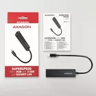 AXAGON Karta sieciowa, hub metalowy HMC-GL3A 3x USB-A + GLAN, USB 3.2 Gen 1, 20 cm USB-C kabel