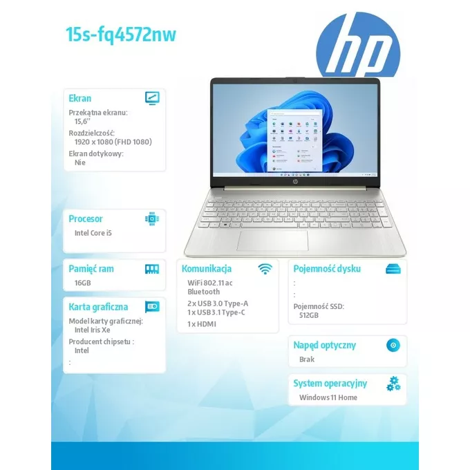 HP Notebook 15s-fq4572nw W11H/15.6/i5-1155G7/512GB/16GB 67M39EA