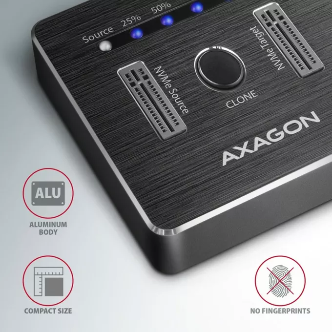 AXAGON Stacja dokująca ADSA-M2C, USB-C 3.2 Gen 2 - 2x M.2 NVMe SSD CLONE MASTER