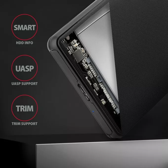AXAGON Obudowa zewnętrzna, plastikowa, bezśrubowa EE25-SL, USB-C 3.2 GEN 1 SATA 6G 2.5cali, czarna