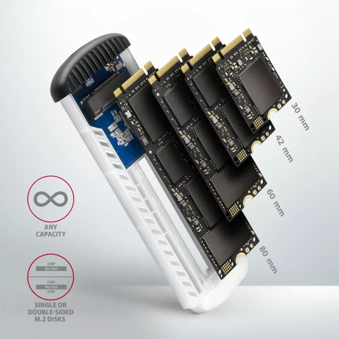 AXAGON Obudowa zewnętrzna aluminiowa bezśrubowa EEM2-SA USB micro-B 3.2 GEN 1 M.2 Sata SSD