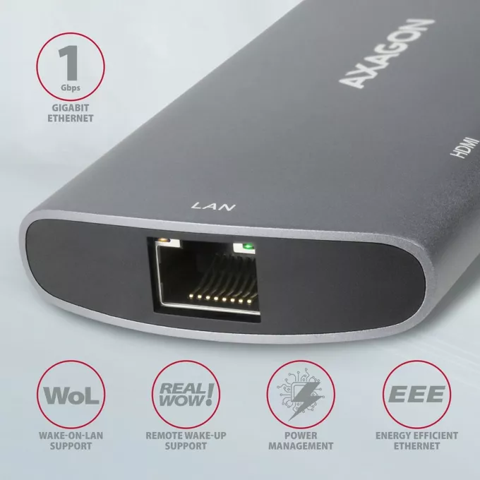 AXAGON Karta sieciowa HMC-6M2 USB-C 3.2 Gen 1 hub w. M.2 SATA + HDMI + GLAN + 2x USB-A + PD 100W
