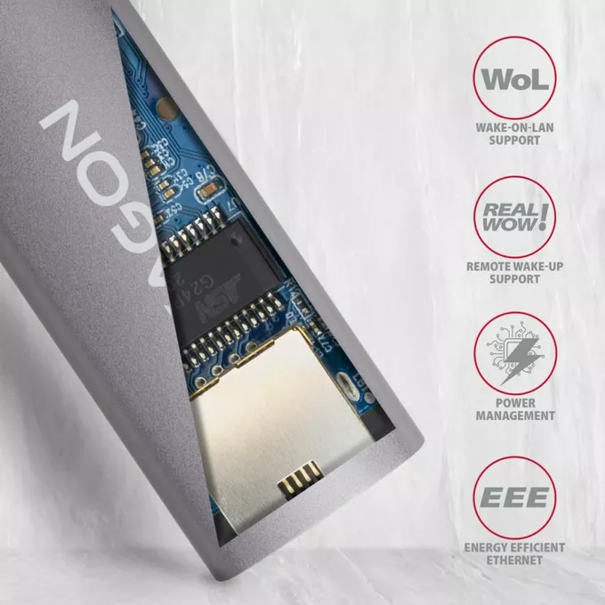 AXAGON Karta sieciowa Gigabit Ethernet adapter ADE-TRC, USB-C 3.2 Gen 1, instalacja automatyczna, metal, titan grey