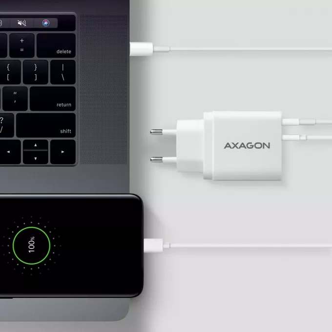 AXAGON Ładowarka sieciowa ACU-PQ22W, PD &amp; QC 22W, 2x port (USB-A + USB-C), PD3.0/QC3.0/AFC/FCP/Apple, biała