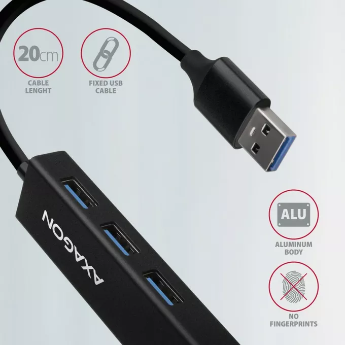AXAGON Karta sieciowa HMA-GL3A 3x USB-A + GLAN, USB3.2 Gen 1 hub, metalowy, 20cm USB-A kabel