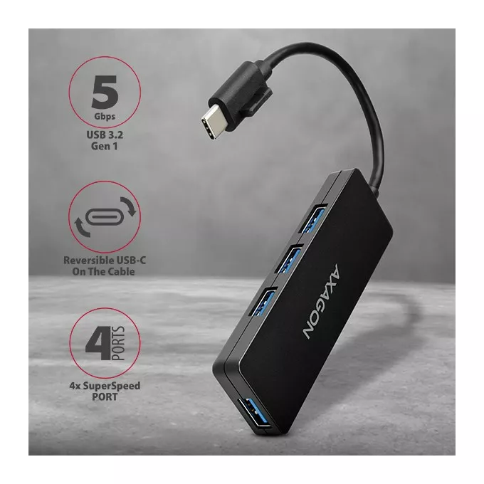 AXAGON Hub 4-portowy HUE-G1C, USB 3.2 Gen 1 SLIM kabel Type-C 14cm