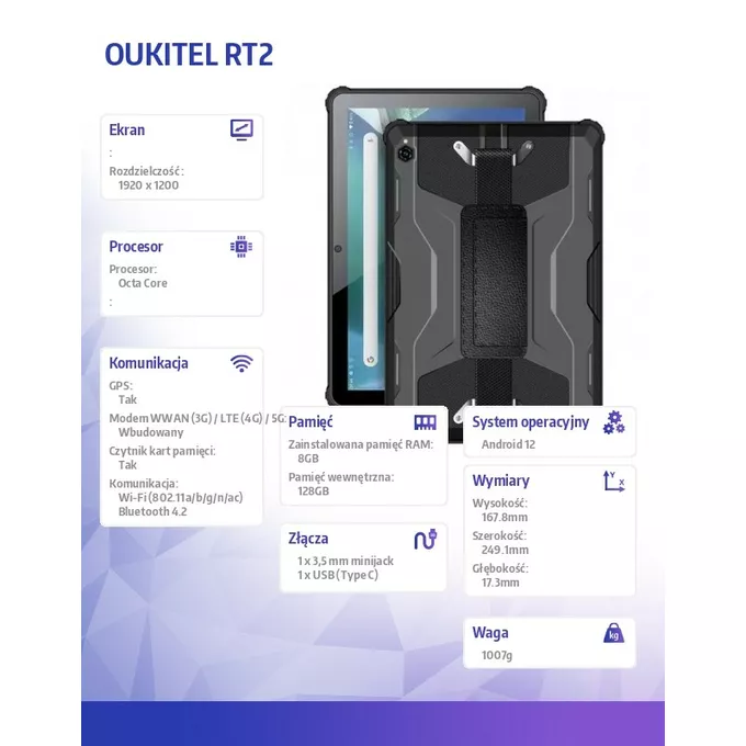 OUKITEL Tablet RT2 8/128GB 20000 mAh 10.1&quot;czarny