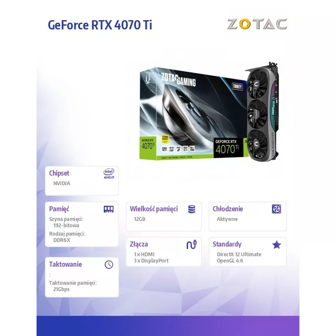 ZOTAC Karta graficzna GeForce RTX 4070 Ti TRINITY 12GB GDDR6X 192bit 3DP/HDMI DLSS 3