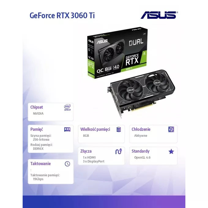Asus Karta graficzna GeForce RTX 3060 Ti Dual OC Edition 8GB GDDR6X 256bit