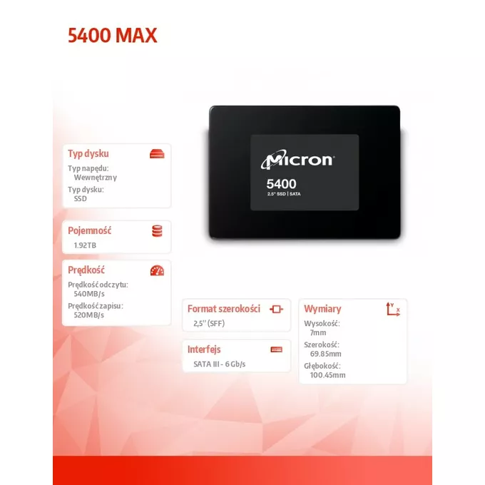Micron Dysk SSD 5400 MAX 1920GB SATA 2.5 7mm Single Pack