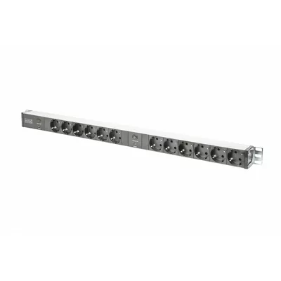 Digitus Listwa zasilająca PDU 19&quot; RACK, 12x gniazdo Schuko, 2x 2m wtyk Unischuko, 16A, zabezpieczenie przeciążeniowe, profil aluminiowy