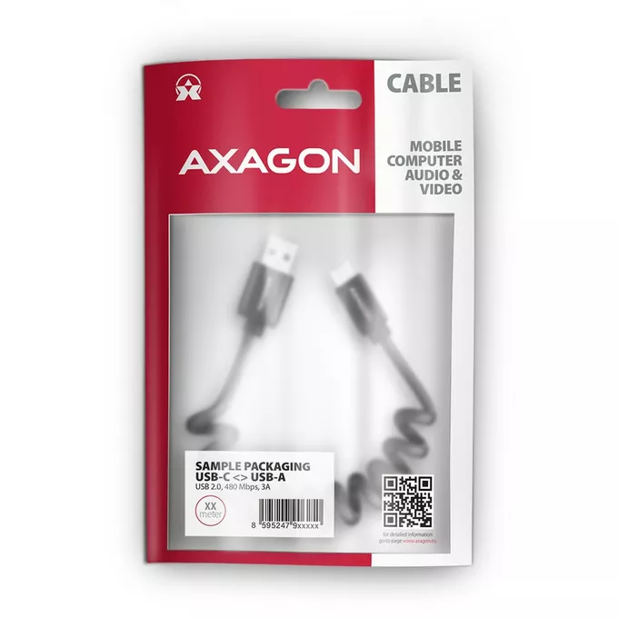 AXAGON BUCM-AM10TB Kabel Twister USB-C   USB-A, 0,6m, USB 2.0, 2.4A, ALU, PVC Czarny