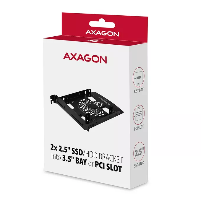 AXAGON Ramka metalowa RHD-P25 do montażu 2x 2.5&quot; HDD w pozycji 3.5&quot; lub pozycji PCI Czarna