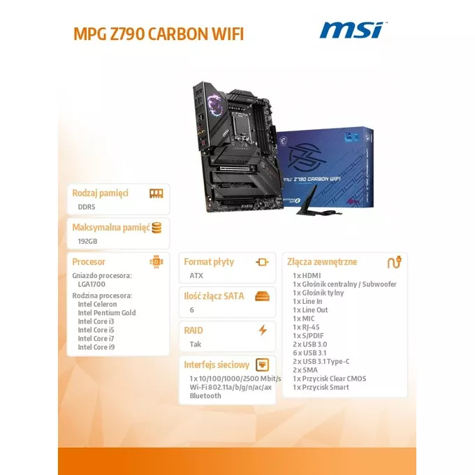 MSI Płyta główna MPG Z790 CARBON WIFI s1700 4DDR5 HDMI ATX