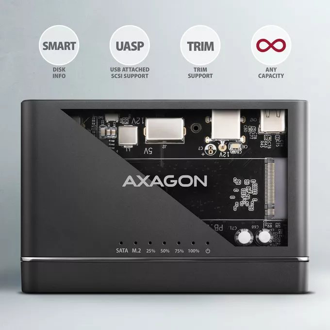 AXAGON Adapter ADSA-CC USB-C 10Gbps NVMe M.2 2.5/3.5 SSD&amp;HDD Clone Master 2