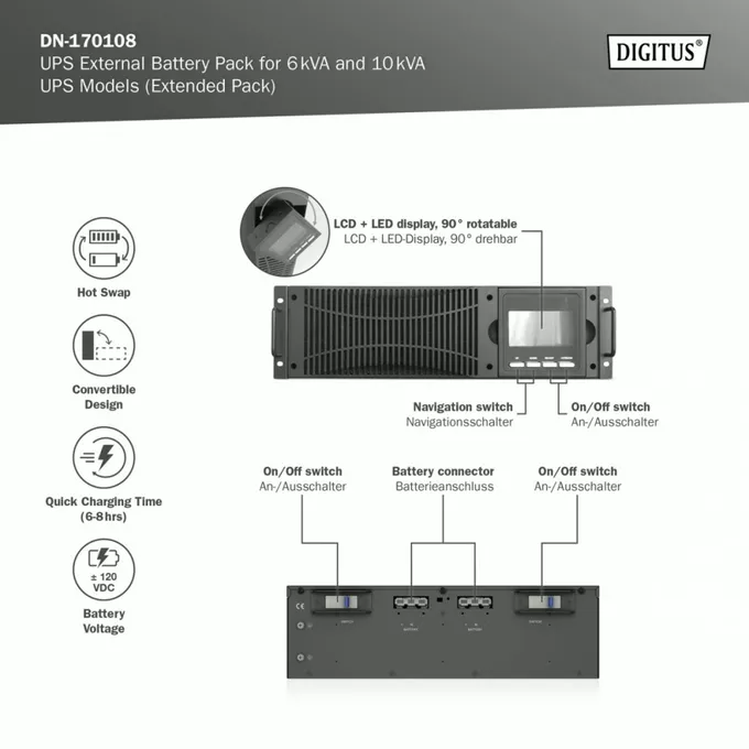Digitus Moduł rozszerzający (Battery Pack) do UPS 6 kVA i 10 kVA (20x12V 9Ah) dla DN-170106 i DN-170107
