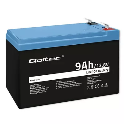 Qoltec Akumulator LiFePO4 Litowo-Żelazowo-Fforanowy | 12.8V | 9Ah |     115.2Wh | BMS