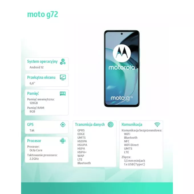Motorola Smartfon moto g72 8/128 GB morski (Polar Blue)