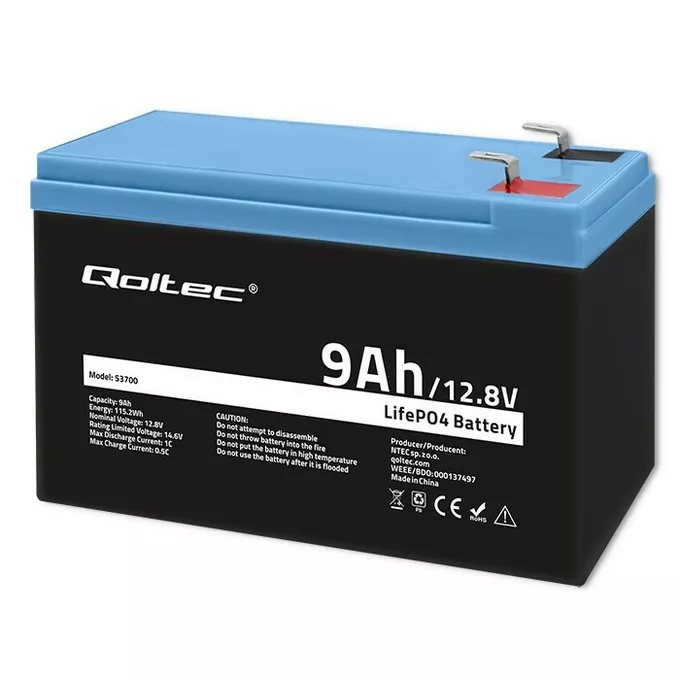 Qoltec Akumulator LiFePO4 Litowo-Żelazowo-Fforanowy | 12.8V | 9Ah |     115.2Wh | BMS