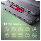 AXAGON HMC-12GM2 hub USB 12 in1 10Gbps, 3x USB-A, USB-C, HDMI, DP,  RJ-45, M.2, SD/mSD, audio, PD