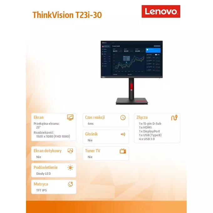Lenovo Monitor 23.0 ThinkVision T23i-30 WLED LCD 63B2MAT6EU