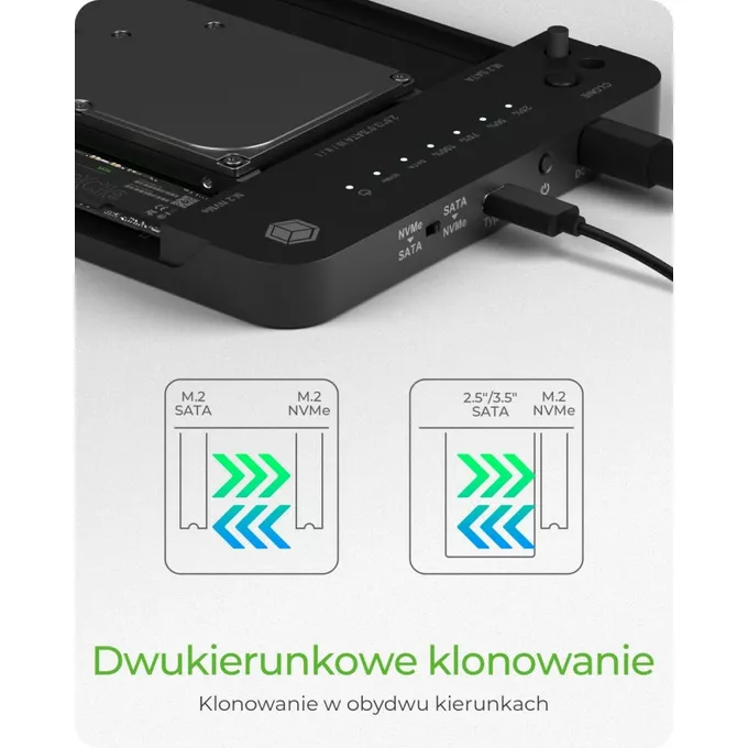 IcyBox Stacja dokująca/klonująca IB-2915MSCL-C31 M.2  dla M.2 0NVMe i SATA 2,5/3,5 SSD/HDD