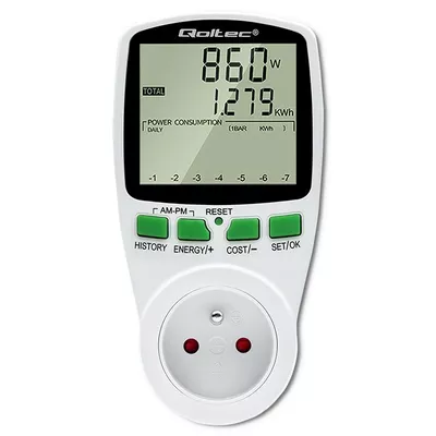 Qoltec Watomierz Licznik zużycia energii PM0627 z historią pomiaru |     3680W | 16A | LCD