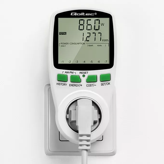 Qoltec Watomierz Licznik zużycia energii PM0627 z historią pomiaru |     3680W | 16A | LCD