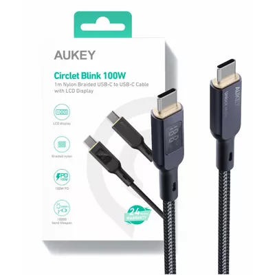 AUKEY CB-MCC102 nylonowy kabel USB C - USB C | LED | 1.8m | 5A | 100W PD | 20V