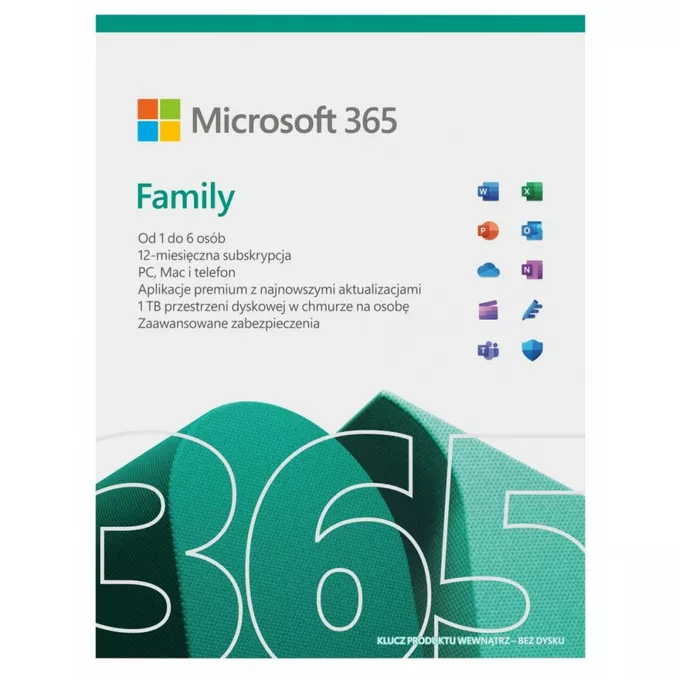 Microsoft 365 Family PL P10 1Y 6Users Win/Mac Medialess Box  6GQ-01940 Zastępuje P/N:6GQ-01593