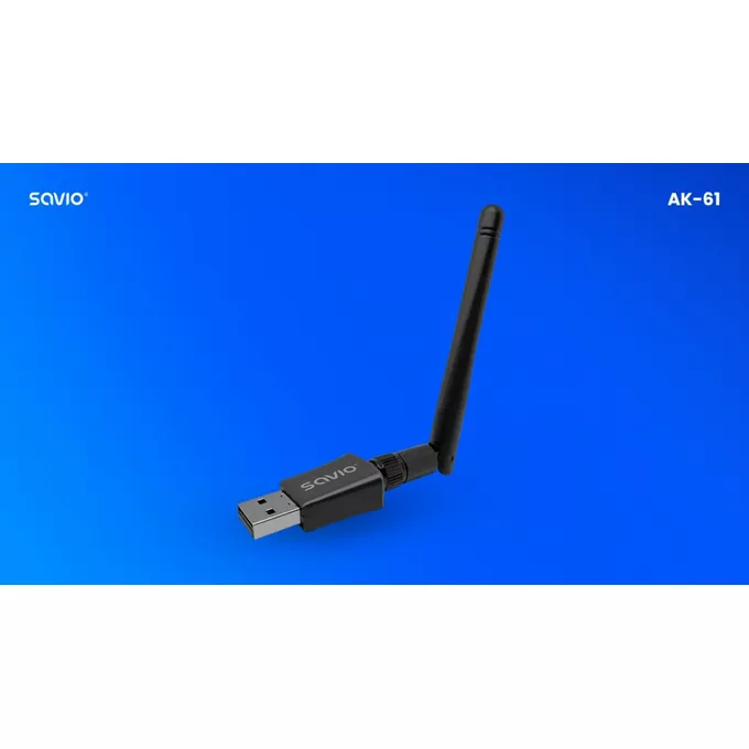 Savio Karta sieciowa adapter Wi-Fi USB, 2.4 GHz / 5 GHz, 433 Mbps, AK-61