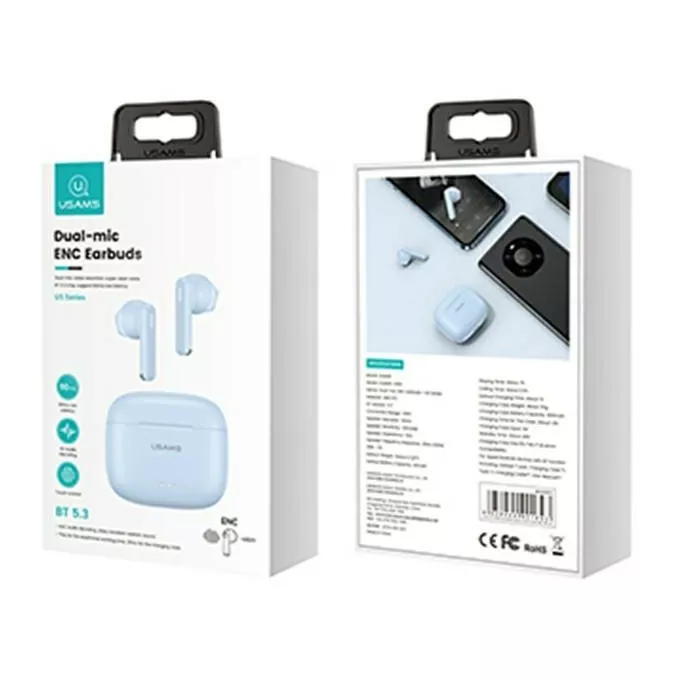 USAMS Słuchawki Bluetooth 5.3 TWS US14 dual mic. Niebieskie