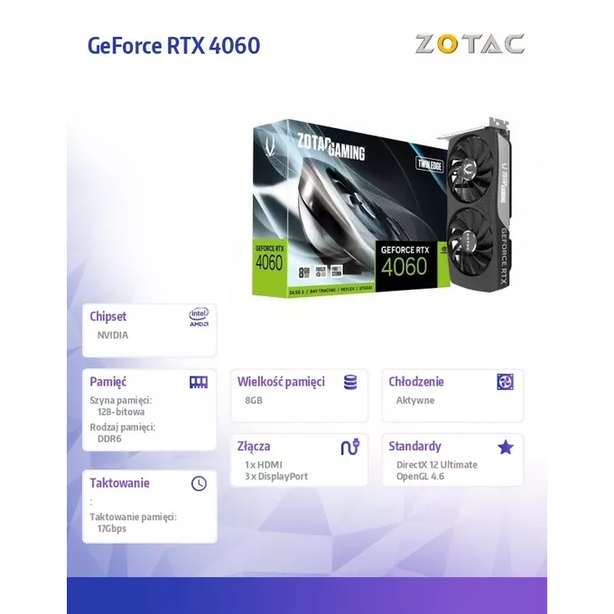 ZOTAC Karta graficzna GeForce RTX 4060 Twin Edge 8GB GDDR6 128bit 3DP