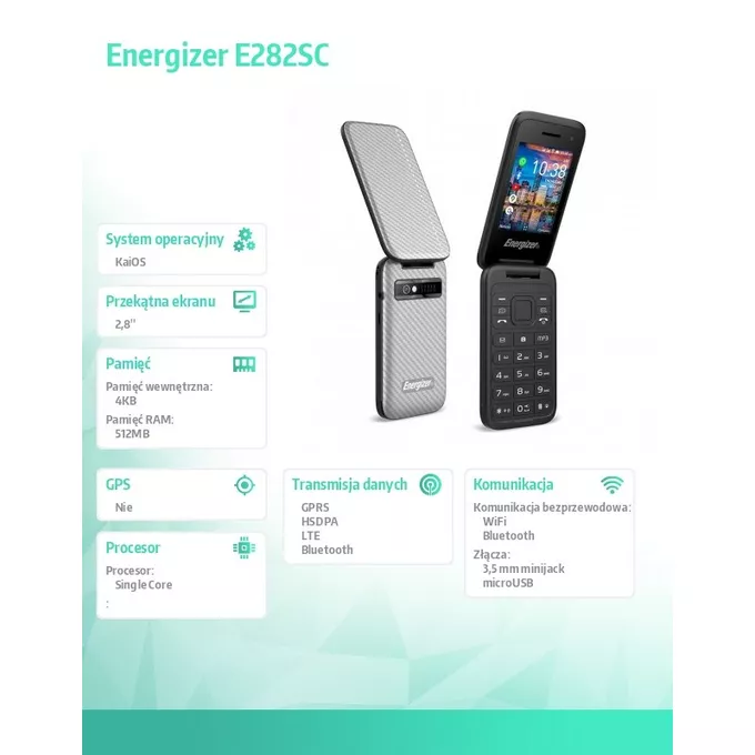 Energizer Telefon E282SC DualSIM 512MB RAM 4GB srebrny