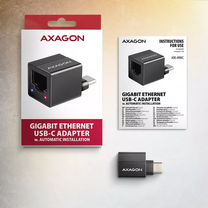 AXAGON Karta sieciowa ADE-MINIC  Gigabit Ethernet adapter, USB-A 3.2 Gen 1, instalacja automatyczna MINI