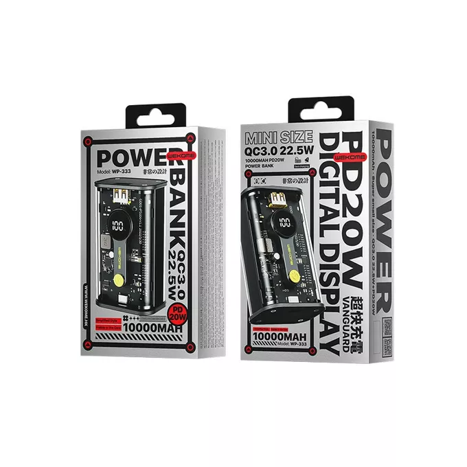 WEKOME Powerbank 10000 mAh Super Charging PD 20W + QC 22.5W Czarny / Przezroczysty