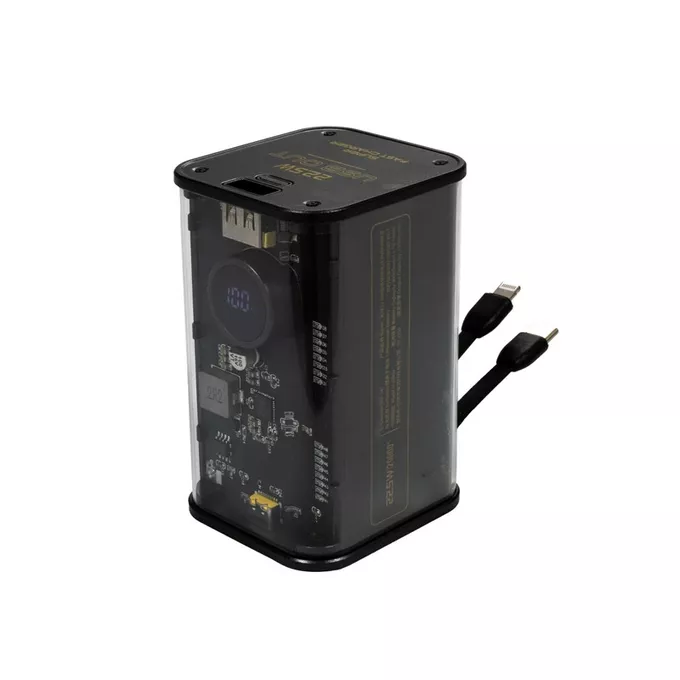 WEKOME Powerbank 20000 mAh Super Fast Charging z wbudowanym kablem USB-C PD 20W &amp; Lightning + USB-A QC3.0 22.5W Czarny