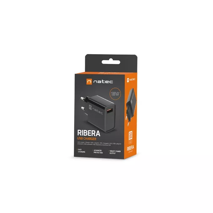 Natec Ładowarka sieciowa Ribera 1x USB-A 18W Czarna