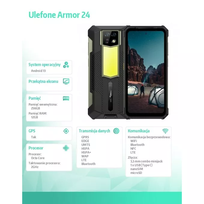 ULEFONE Smartfon Armor 24 6,78&quot; 12/256GB IP68/IP69K 22000 mAh DualSIM czarny