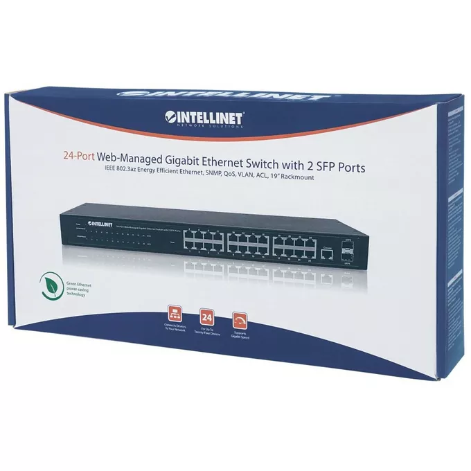 Intellinet Przełącznik Intellinet Giga 24x RJ45 + 2x SFP WEB-SMART VLAN QOS Rack