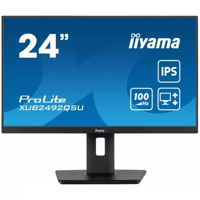 IIYAMA Monitor 23.8 cala ProLite XUB2492QSU-B1 IPS,QHD,USB-C,100Hz,3xUSB(3.2),HDMI,DP  300cd/m2,FreeSync,2x2W,HAS(150mm),PIVOT