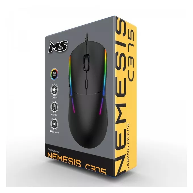 MS Mysz gamingowa przewodowa Nemesis C375 7200 DPI RGB LED czarna