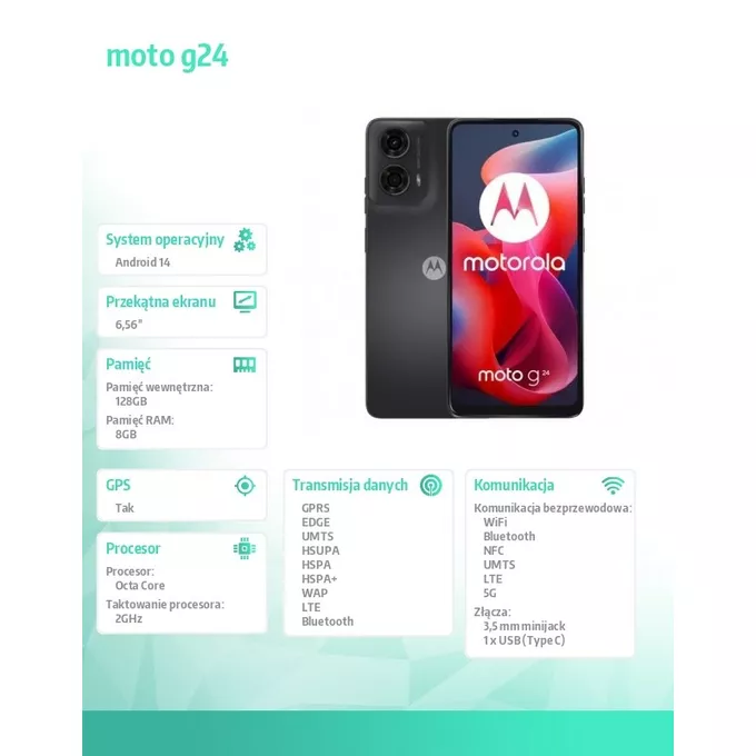 Motorola Smartfon moto g24 8/128 GB Matte Charcoal