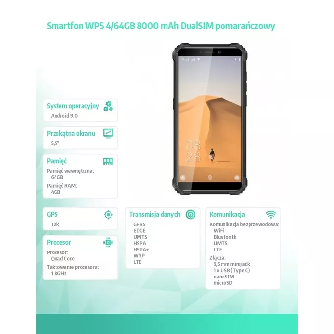 OUKITEL Smartfon WP5 4/64GB 8000 mAh DualSIM pomarańczowy