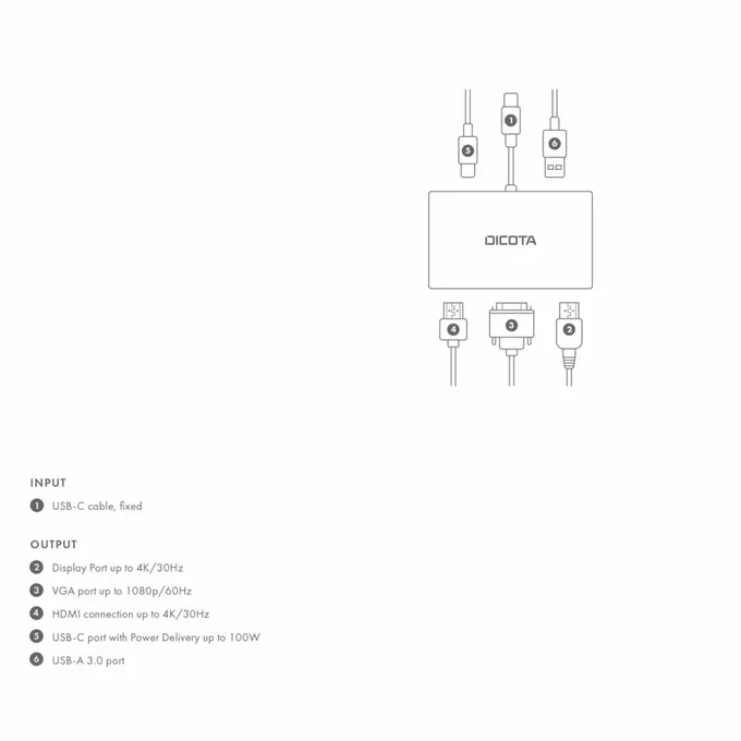 DICOTA Stacja dokująca USB-C 5 w 1 4K HDMI/DP PD 100W