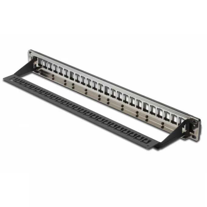 Digitus Panel krosowy (patch panel) modularny 19&quot; 24 porty pod moduły keystone, 1U, ekranowany, prowadnica kabli, wymienne pola opisowe Czarny