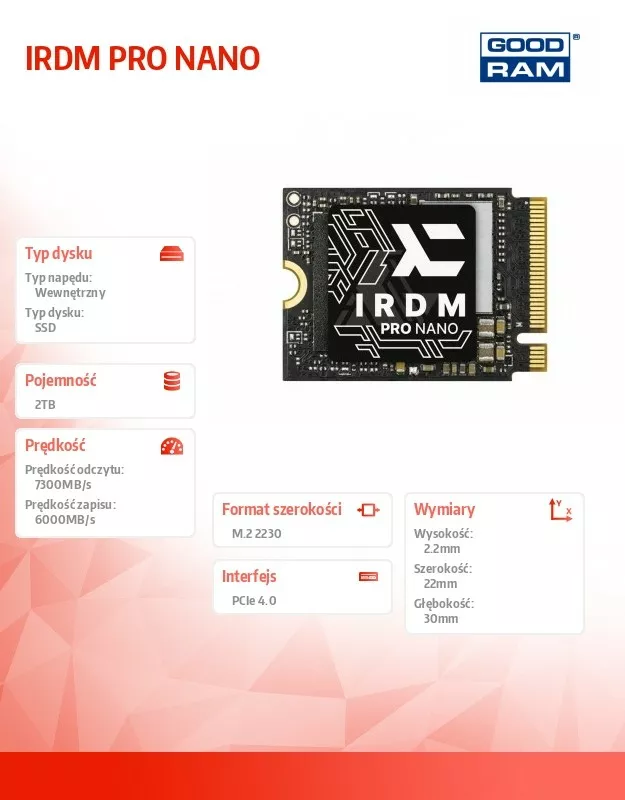 GOODRAM Dysk SSD IRDM PRO NANO 2230 2TB 7300/6000