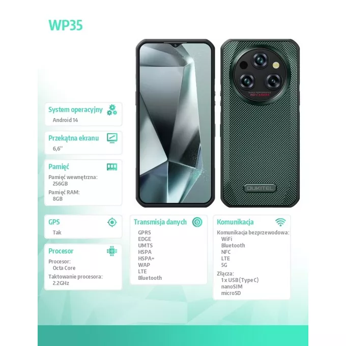OUKITEL Smartfon WP35 8/256GB 11000 mAh DualSIM zielony