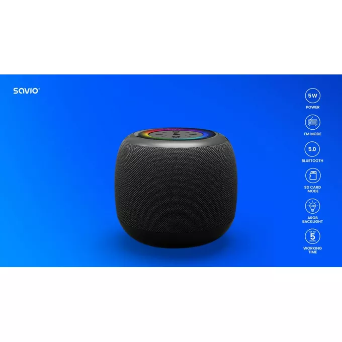 Savio Głośnik bezprzewodowy Bluetooth 5W, BS-041, Czarny